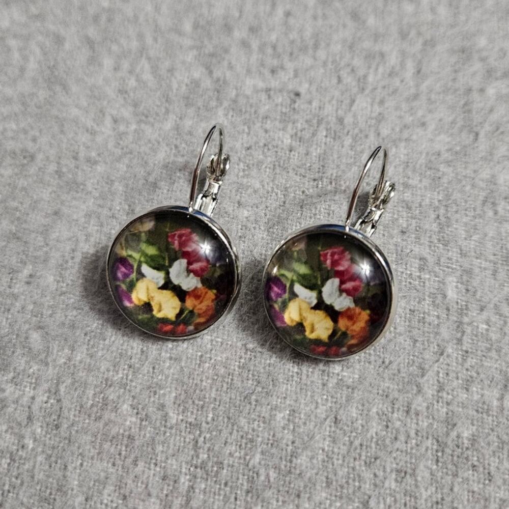 Boutique Vintage-Style Floral Cabochon Earrings ~ French-Style Retro Whimsygoth